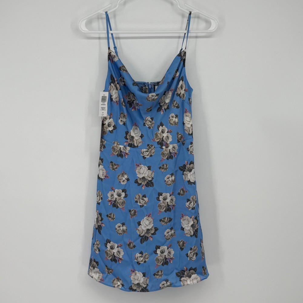 Aritzia Sunday Best Floral Slip‎ Dress Small Blue Cowl Neck Satin NWT